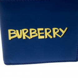 Pre Owned Burberry Blue Leather Bifold Wallet