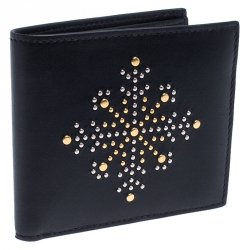 Pre Owned Burberry Black Leather Studs Bifold Wallet