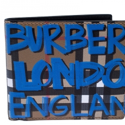Burberry Multicolor Graffiti Print Check Leather Bifold Wallet