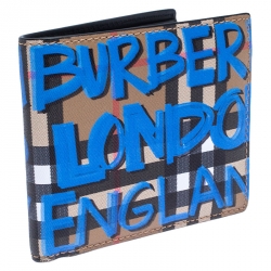 Burberry Multicolor Graffiti Print Check Leather Bifold Wallet