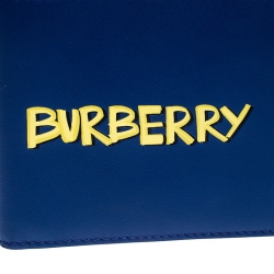 Pre Owned Burberry Blue Graffiti Print Leather Bifold Wallet