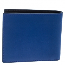 Pre Owned Burberry Blue Graffiti Print Leather Bifold Wallet
