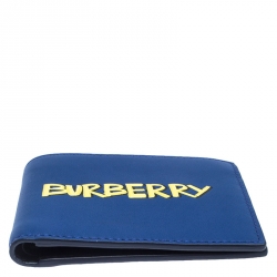 Pre Owned Burberry Blue Graffiti Print Leather Bifold Wallet