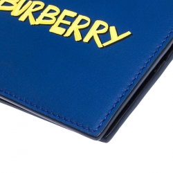 Pre Owned Burberry Blue Graffiti Print Leather Bifold Wallet