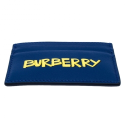 Pre Owned Burberry Blue Logo Print Leather Sandon Card Holder