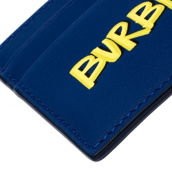 Pre Owned Burberry Blue Logo Print Leather Sandon Card Holder