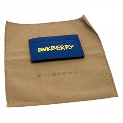 Pre Owned Burberry Blue Logo Print Leather Sandon Card Holder