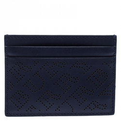 Pre Owned Burberry Navy Blue Perforated Leather Sandon Card Holder