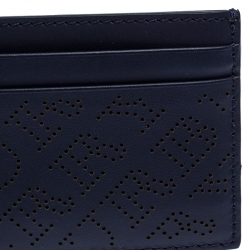 Pre Owned Burberry Navy Blue Perforated Leather Sandon Card Holder