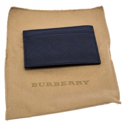 Pre Owned Burberry Navy Blue Perforated Leather Sandon Card Holder