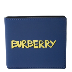 Burberry Blue Graffiti Print Leather Bifold Wallet