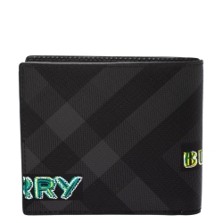 Burberry Charcoal Check Grafitti Print Coated Canvas Bifold Wallet