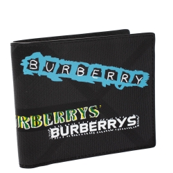 Burberry Charcoal Check Grafitti Print Coated Canvas Bifold Wallet