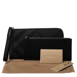 Burberry Charcoal Check Coated Canvas Zip Around Nolan Wristlet Wallet