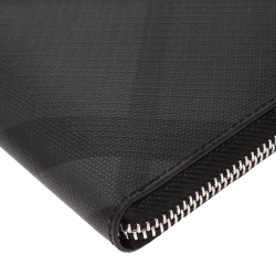 Burberry Charcoal Check Coated Canvas Zip Around Nolan Wristlet Wallet