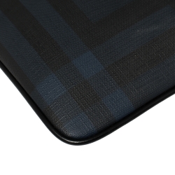 Pre Owned Burberry Navy Blue/Black London Check Coated Canvas Beckley Slim Messenger Bag