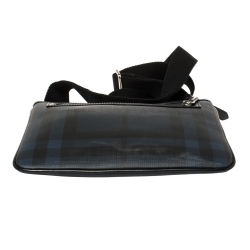 Pre Owned Burberry Navy Blue/Black London Check Coated Canvas Beckley Slim Messenger Bag