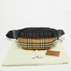 Pre Owned Burberry Black/Beige House Check Nylon Sonny Belt Bag