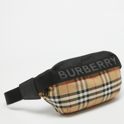 Pre Owned Burberry Black/Beige House Check Nylon Sonny Belt Bag