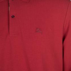 مملوكة مسبقًا تي شيرت بولو بربري بريت أوكسفورد أحمر ميليتري هوني كومب بأكمام طويلة XL