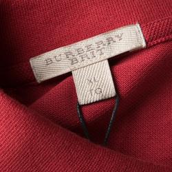 مملوكة مسبقًا تي شيرت بولو بربري بريت أوكسفورد أحمر ميليتري هوني كومب بأكمام طويلة XL