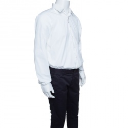 مملوكة مسبقًا Burberry London White Stretch Cotton Blend Long Sleeve Button Front Shirt XXL