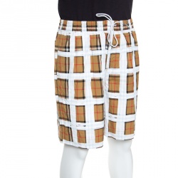 Pre Owned Burberry Brown Novacheck Printed Cotton Drawstring Detail Shorts XL