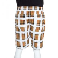 Pre Owned Burberry Brown Novacheck Printed Cotton Drawstring Detail Shorts XL