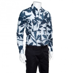 Pre Owned Burberry Brit Blue Floral Printed Cotton Patch Pocket Detail Shirt S