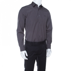 Pre Owned قميص بربري لندن قطن مرن أزرار أمامية رمادي M