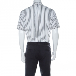 مملوكة مسبقًا  قميص بربري بأكمام قصيرة مزين بياقة منقطة قطن مخطط أبيض و أسود XL