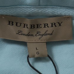 Pre Owned Burberry Light Blue Cotton Knit Equestrian Logo Hoodie L