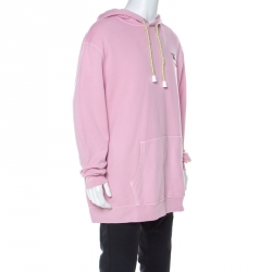 Pre Owned Burberry Light Pink Cotton Equestrian Logo Neon Drawstring Detail Hoodie XL