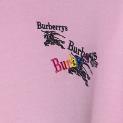 Pre Owned Burberry Light Pink Cotton Equestrian Logo Neon Drawstring Detail Hoodie XL