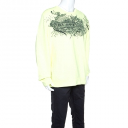 Pre Owned Burberry Neon Yellow Doodle Printed Cotton Sweatshirt XXXL