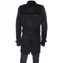 Burberry Black Wool Cashmere Trench Coat 3XL