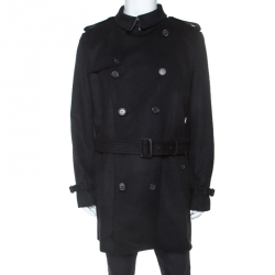 Burberry Black Wool Cashmere Trench Coat 3XL