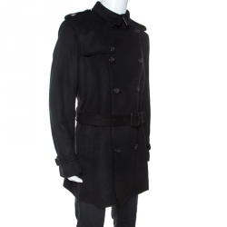 Burberry Black Wool Cashmere Trench Coat 3XL
