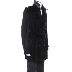 Burberry Black Wool Cashmere Trench Coat 3XL
