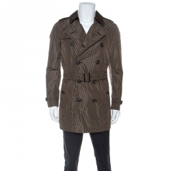 Burberry Brown Geometric Print Nylon Trench Coat L