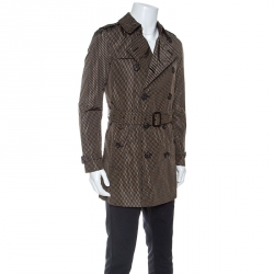 Burberry Brown Geometric Print Nylon Trench Coat L
