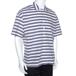 Pre Owned Burberry Blue & White Striped Cotton Harley Short Sleeve Shirt XXL