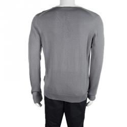 Burberry Grey Melange Knit Contrast Trim Button Front Cardigan L