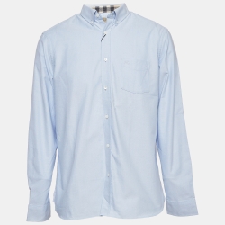 Pre Owned Burberry Blue Cotton Long Sleeve Button Front Shirt XL