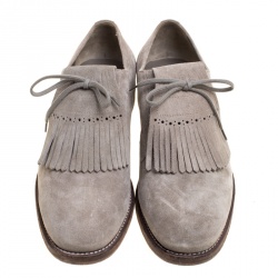 مملوكة مسبقًا Burberry Grey Suede Ampney Fringe Detail Oxfords Size 43