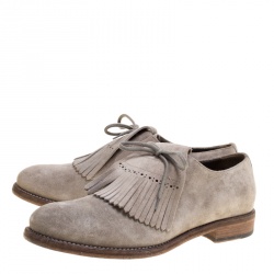 مملوكة مسبقًا Burberry Grey Suede Ampney Fringe Detail Oxfords Size 43