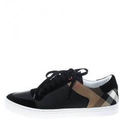 Pre Owned Burberry Black Leather and House Check Sneakers Size 43