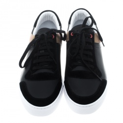 Pre Owned Burberry Black Leather and House Check Sneakers Size 43