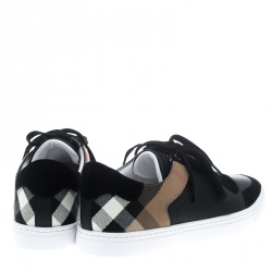 Pre Owned Burberry Black Leather and House Check Sneakers Size 43
