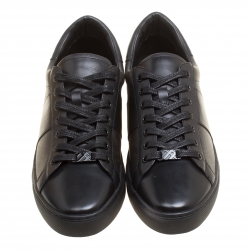 Burberry Black Leather and London Check Canvas Ritson Low Top Sneakers Size 45